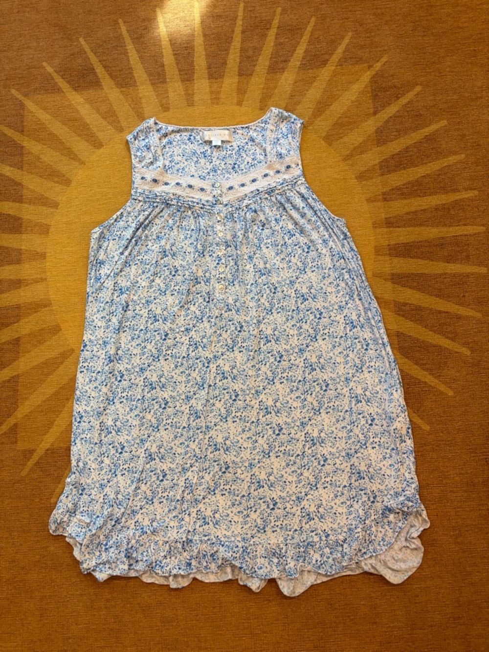 Eileen West Blue and White Floral Sleeveless Nightgown